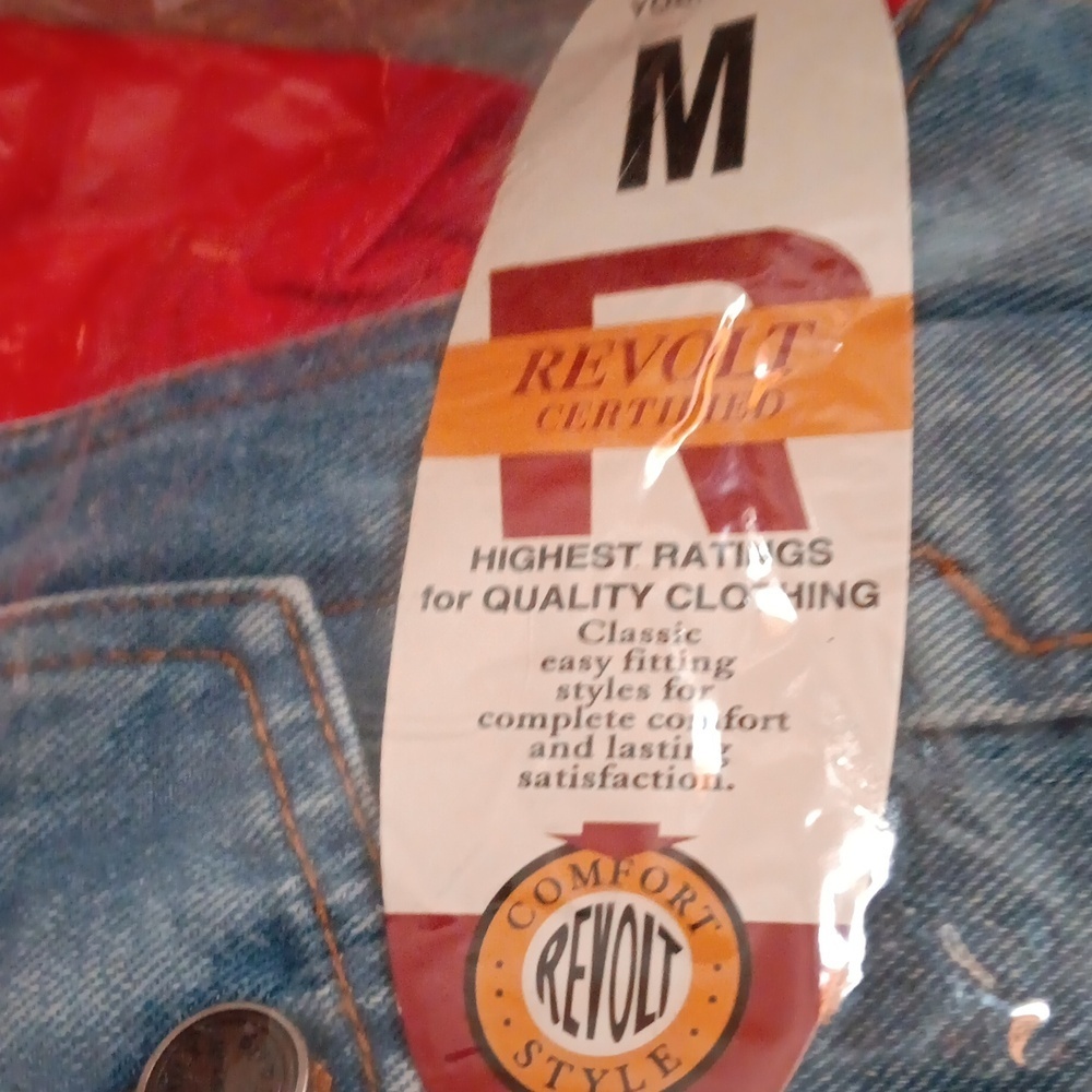 Revolt jean jacket denim and faux red leather women’s NWT  size M - Picture 8 of 9